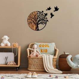 Wallity Tree And Birds - 322 Escultura de Pared Negro y Nogal